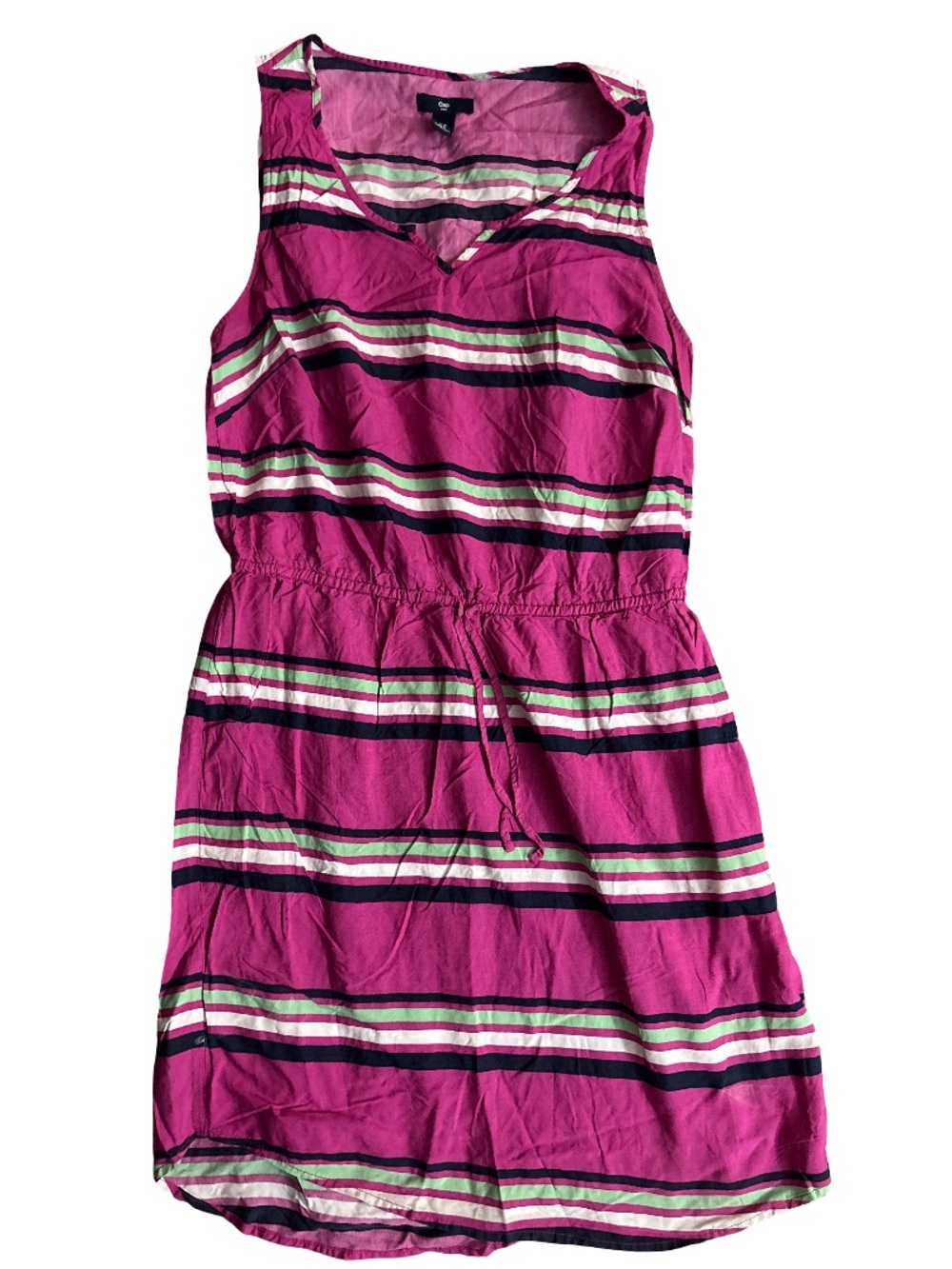 GAP Pink Striped Sleeveless Dress with Navy and Green Accents